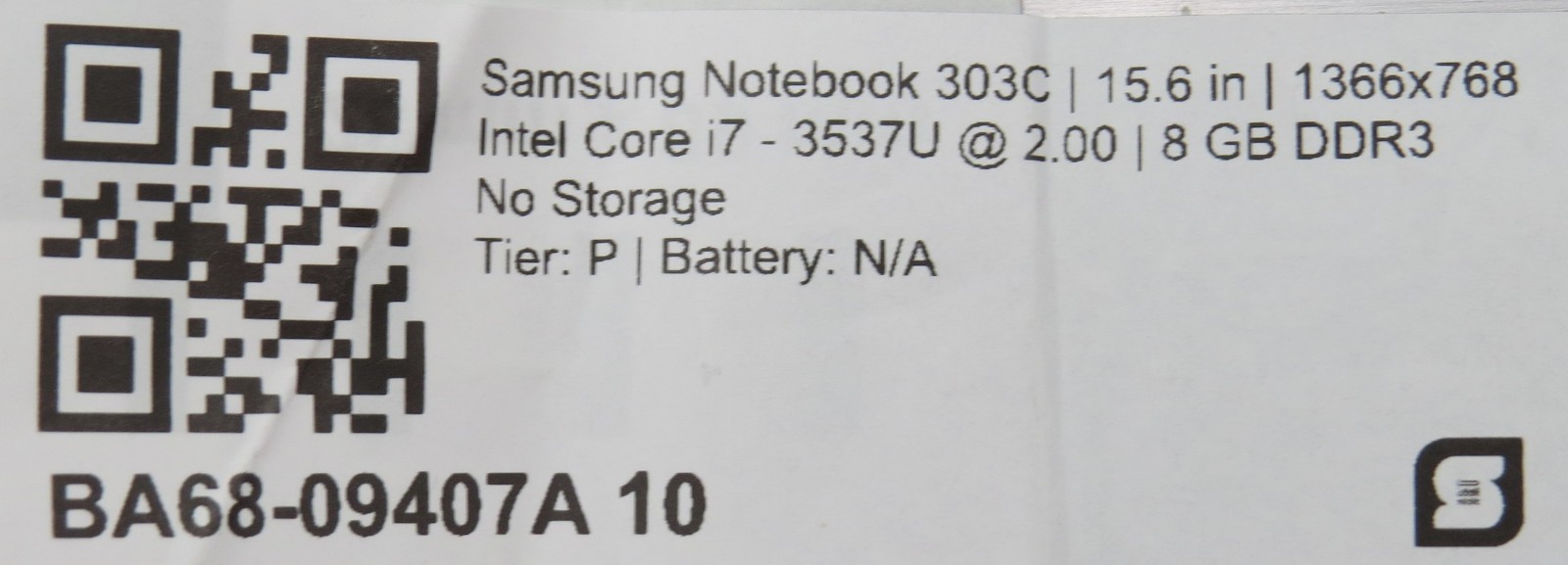 Samsung 303C | i7-3537U @ 2GHz | 8GB DDR2 | 15.6″ display | No HDD/OS/AC Parts