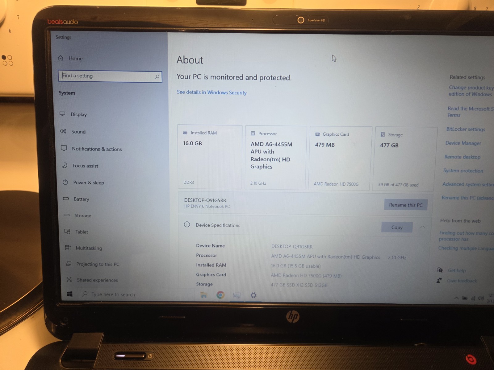 HP Envy 6-1014nr AMD A6-4455M 16GB RAM 512GB SSD 15.6″ Radeon HD 7500G Black/Red