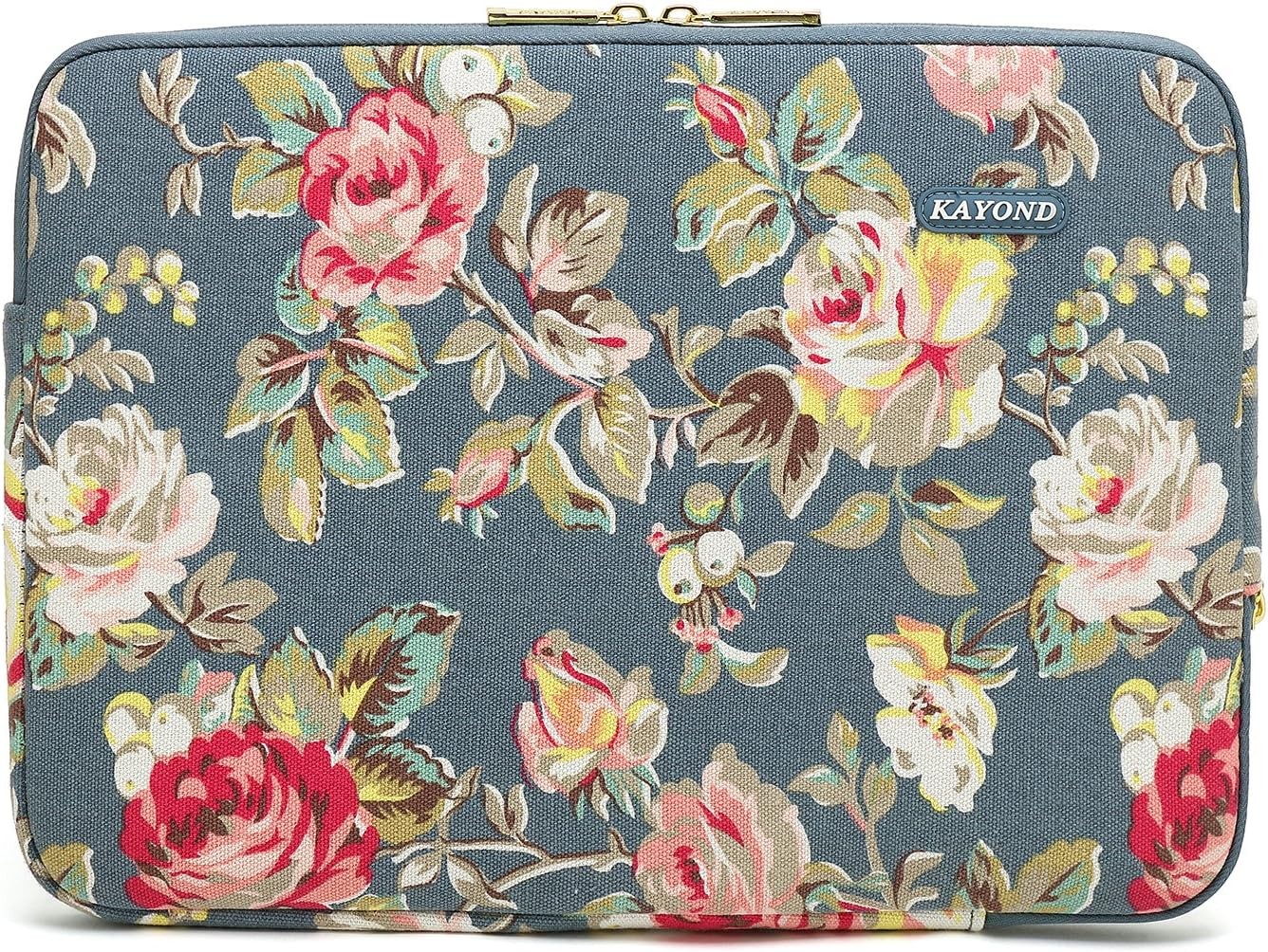 Water-Resistant Canvas 14.1 Inch Laptop Sleeve – Blue Water Hyacinth Design