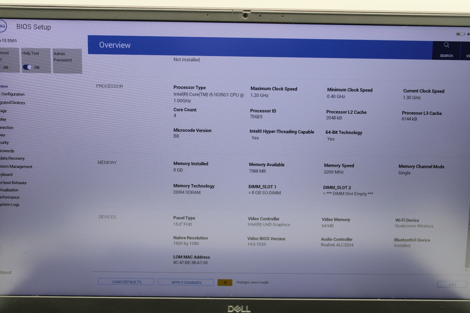Dell Vostro 5501 i5-1035G1 @ 1.00 GHz 8GB RAM 512GB SSD W11P