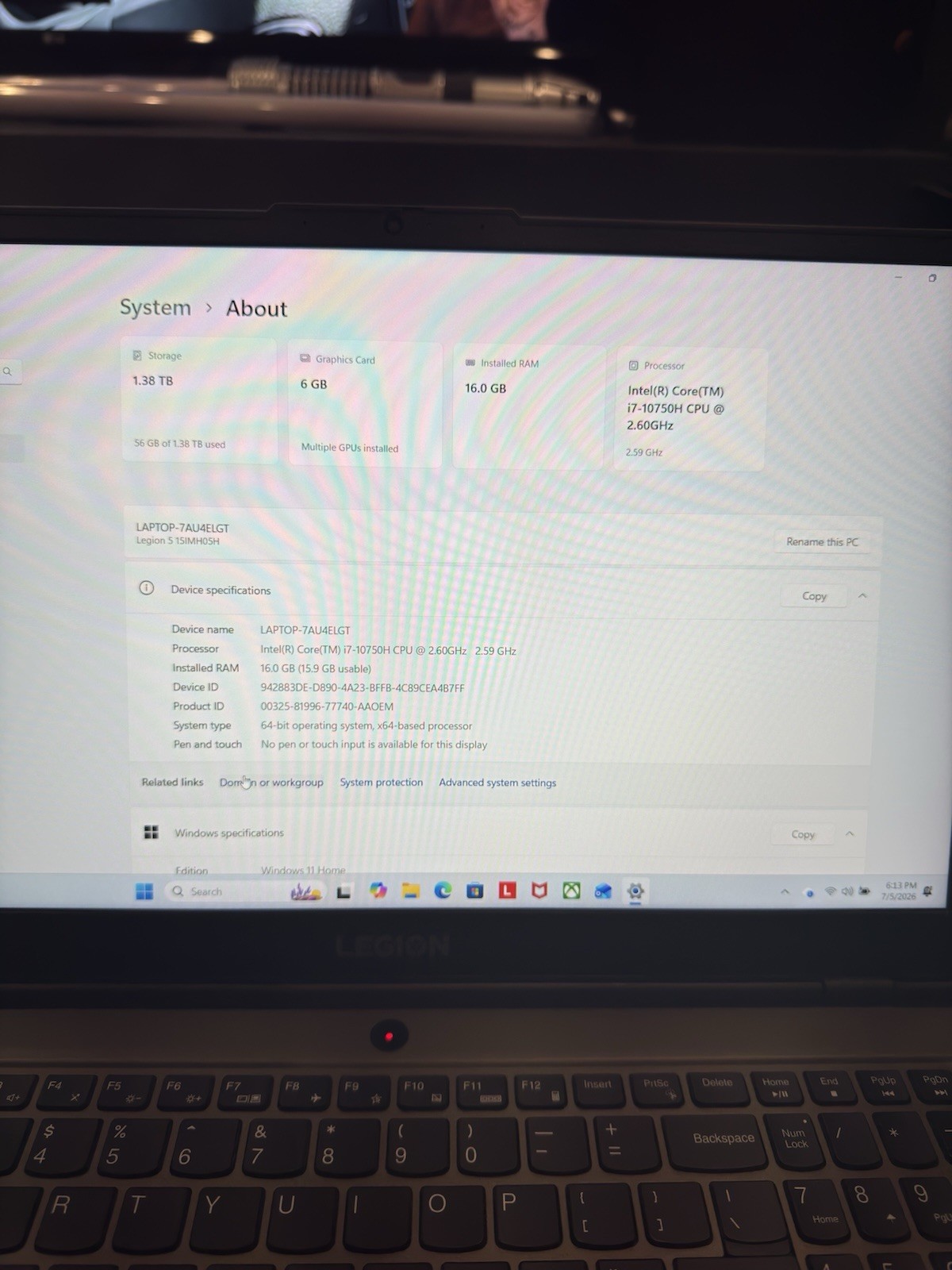 Lenovo Legion 5 15IMH05H i7-10750H 16GB 512GB SSD 1TB HDD 15.6in FHD Win11