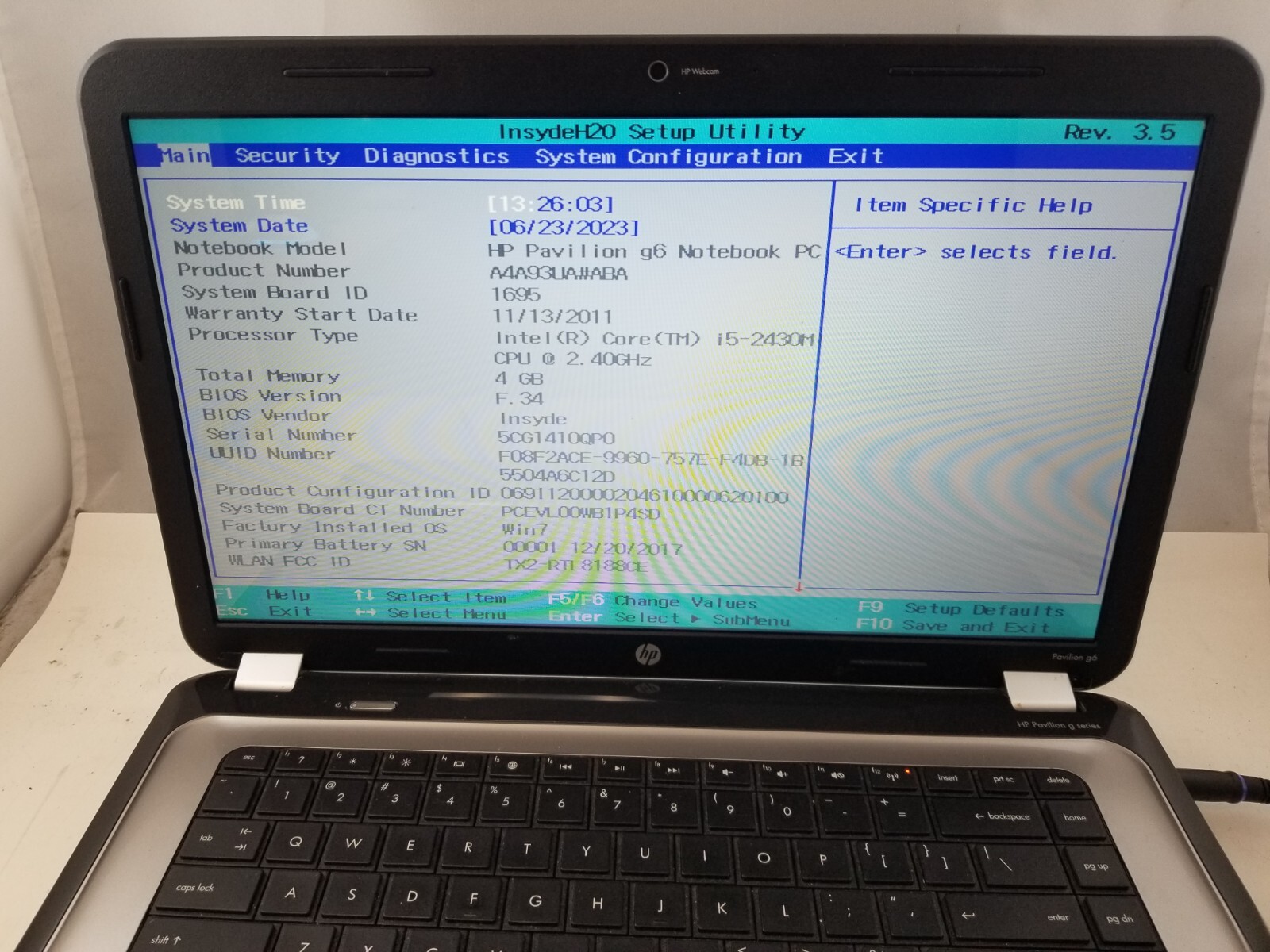 HP Pavilion g6-1c57dx Laptop i5-2430M 2.4GHz 4GB RAM NO HDD NO OS NO AC TESTED