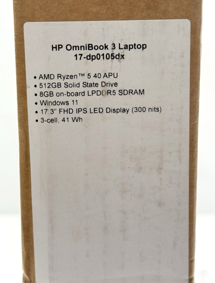 HP OmniBook 3 17.3″ Laptop AMD Ryzen 5 40 2.8GHz 8GB RAM 512GB SSD – Silver