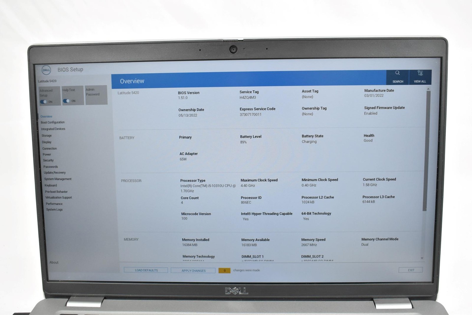 Dell Latitude 5420 Laptop i5-10310U 1.7GHz 16GB 256GB SSD 14″ No OS *See Detail
