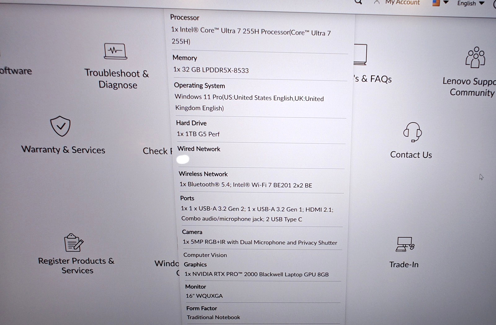 Lenovo ThinkPad P1 Gen 8 (UHD+) — Ultra 7 255H 32GB RAM 1TB SSD RTX PRO 2000