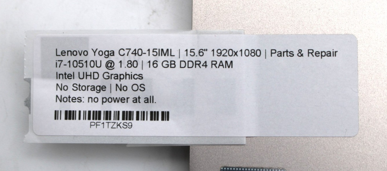 Lenovo Yoga C740-15IML i7-10510U@1.8GHz 16GB DDR4 NO STORAGE/OS *PARTS/REPAIR*