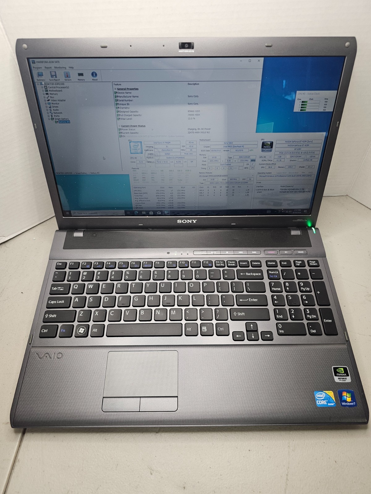 Sony Vaio VPCF136FM i7-740QM 16GB RAM 1TB HDD NVIDIA 425M Win 10 NO AC #04
