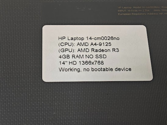 HP 14-cm0026no – AMD A4-9125, Radeon R3, 4GB RAM