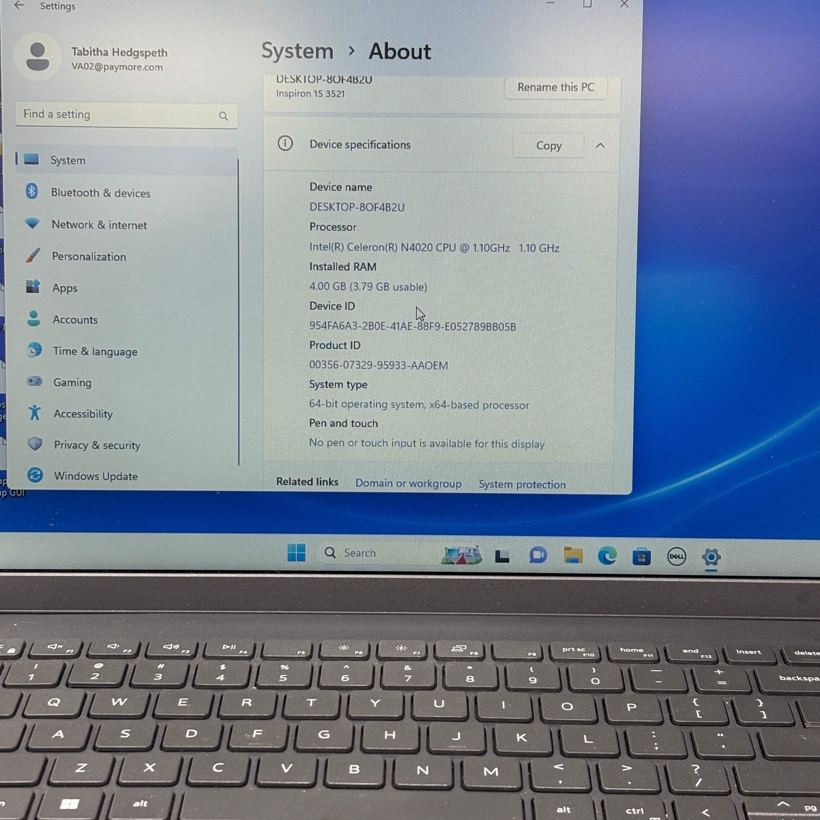 Dell Inspiron 15 15.6″ Celeron N4020 1.10Ghz 4GB RAM 128GB SSD