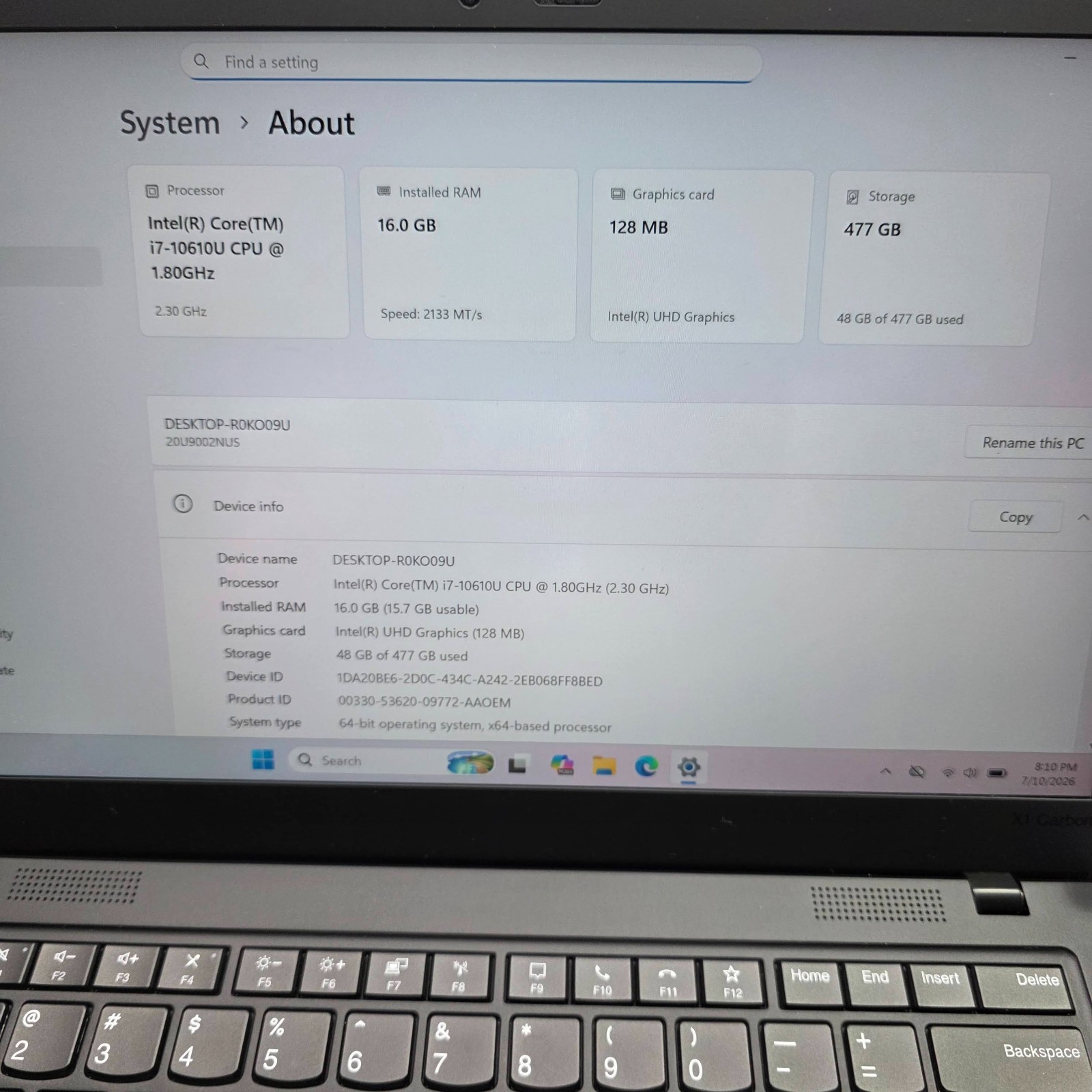 Lenovo ThinkPad X1 Carbon 8th Gen 8 14″ WQHD 1440p i7-10610U 16GB 512GB – Fast S