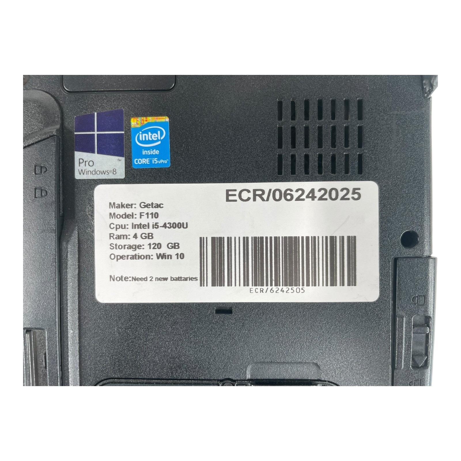 Getac F110 i5-4300U 4GB RAM 120GB Tablet Win 10 – No battaries, Pen & AC