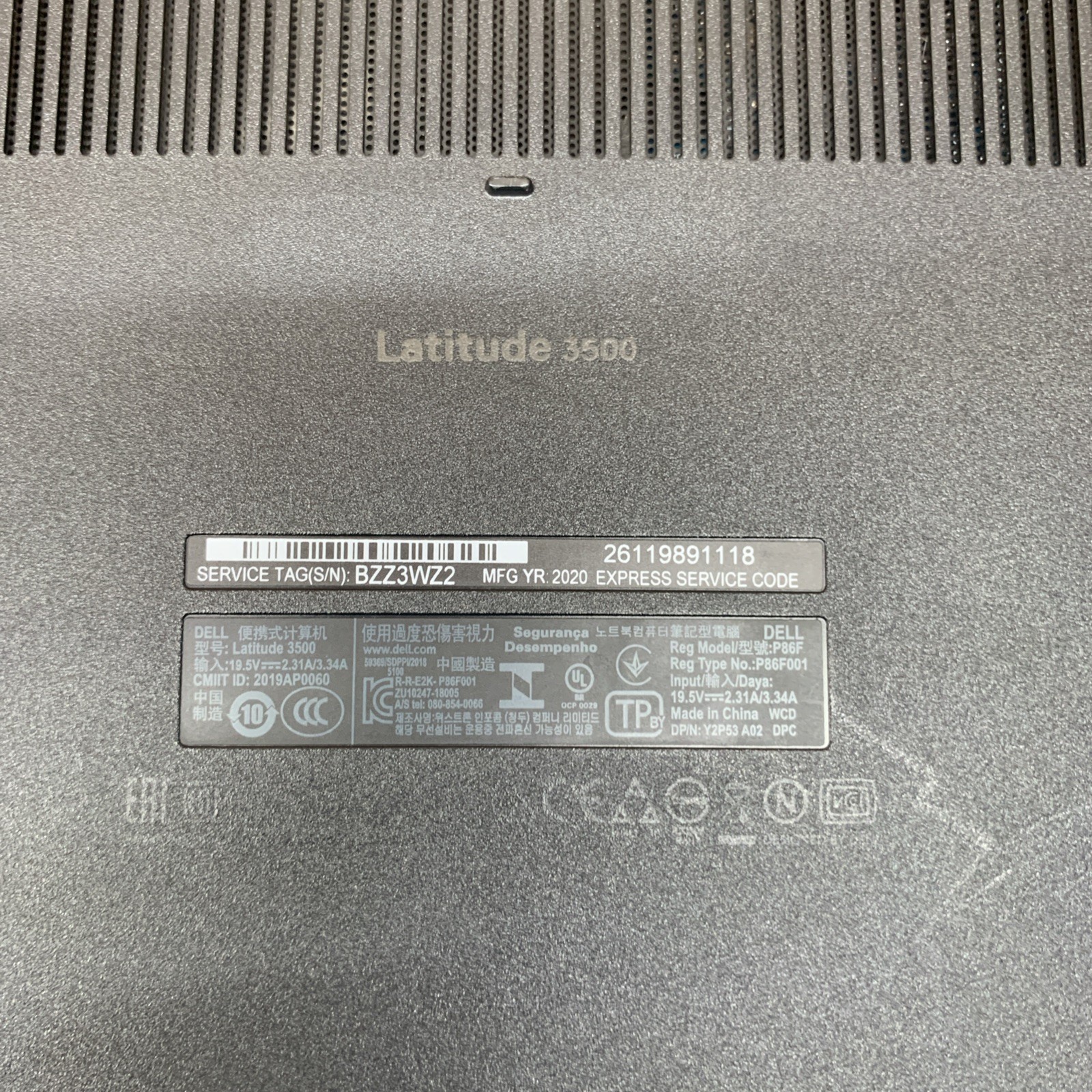 Dell Latitude 3500, Intel Core i7-8565U@1.8GHz, No RAM, NVidia MX130, No SSD/OS
