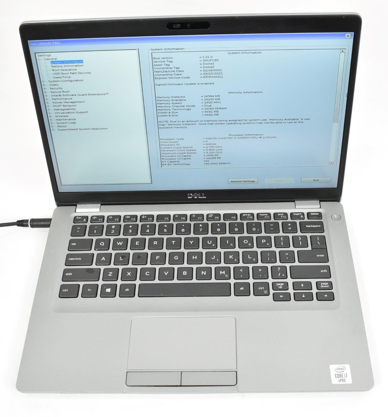 Dell Latitude 5411 Laptop i7-10850H 2.7GHz 16GB 256GB SSD 14″ No OS *See Details
