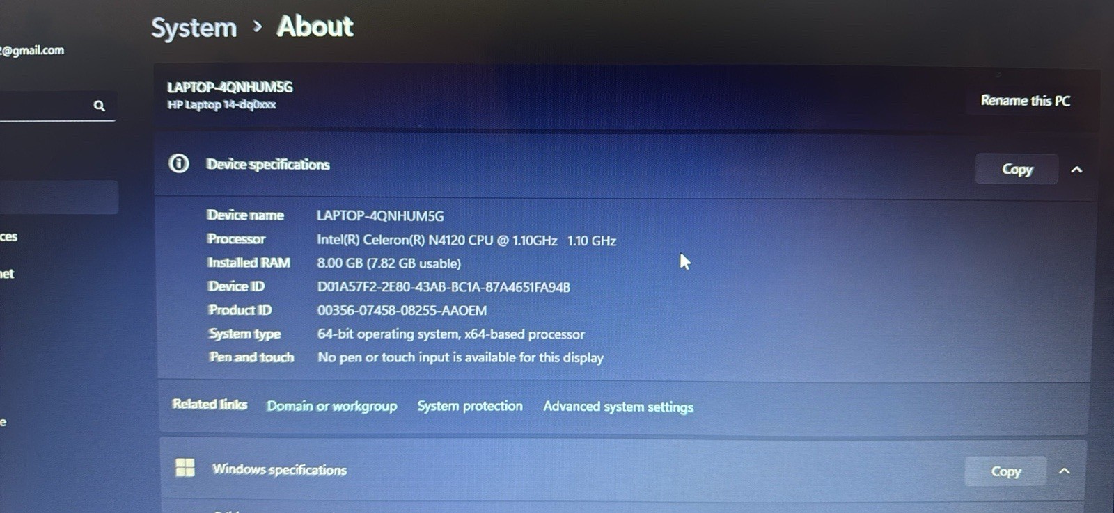 HP 14-dq0xxx Laptop Intel Celeron N4120 8GB RAM 14″ White Windows 10