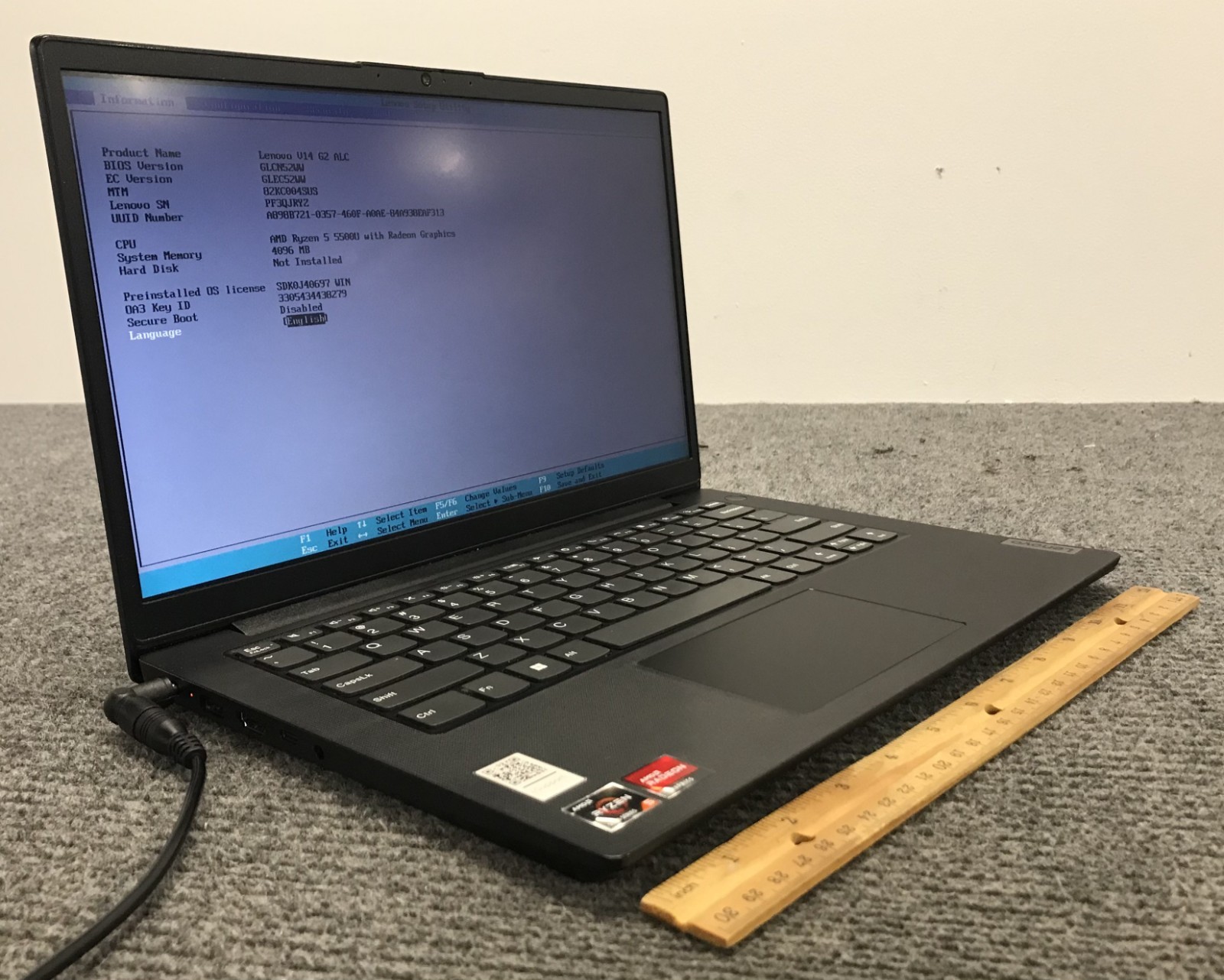 Lenovo V14 G2 14″ Laptop Ryzen 5 5500U 4GB RAM, No Storage, Boots to BIOS