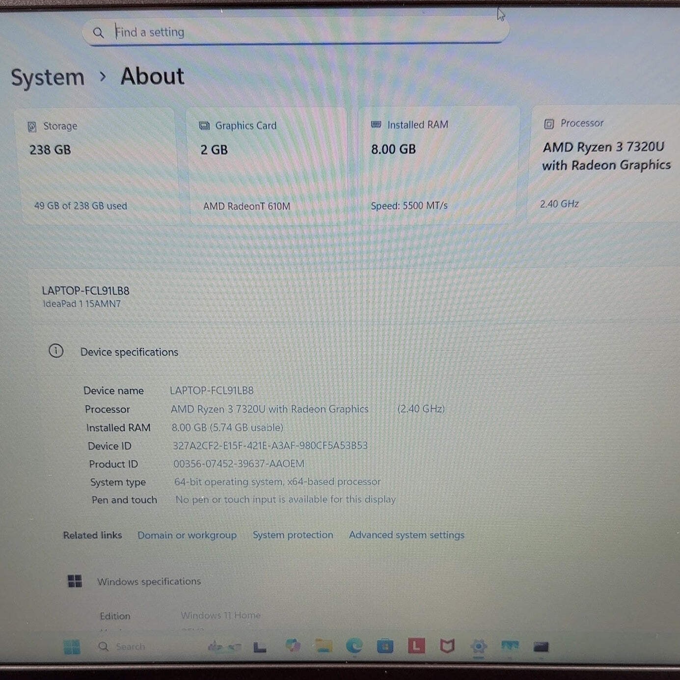 Lenovo IdeaPad 1 15AMN7 14″ Ryzen 3 7320U 2.4GHz 8GB RAM 256GB SSD