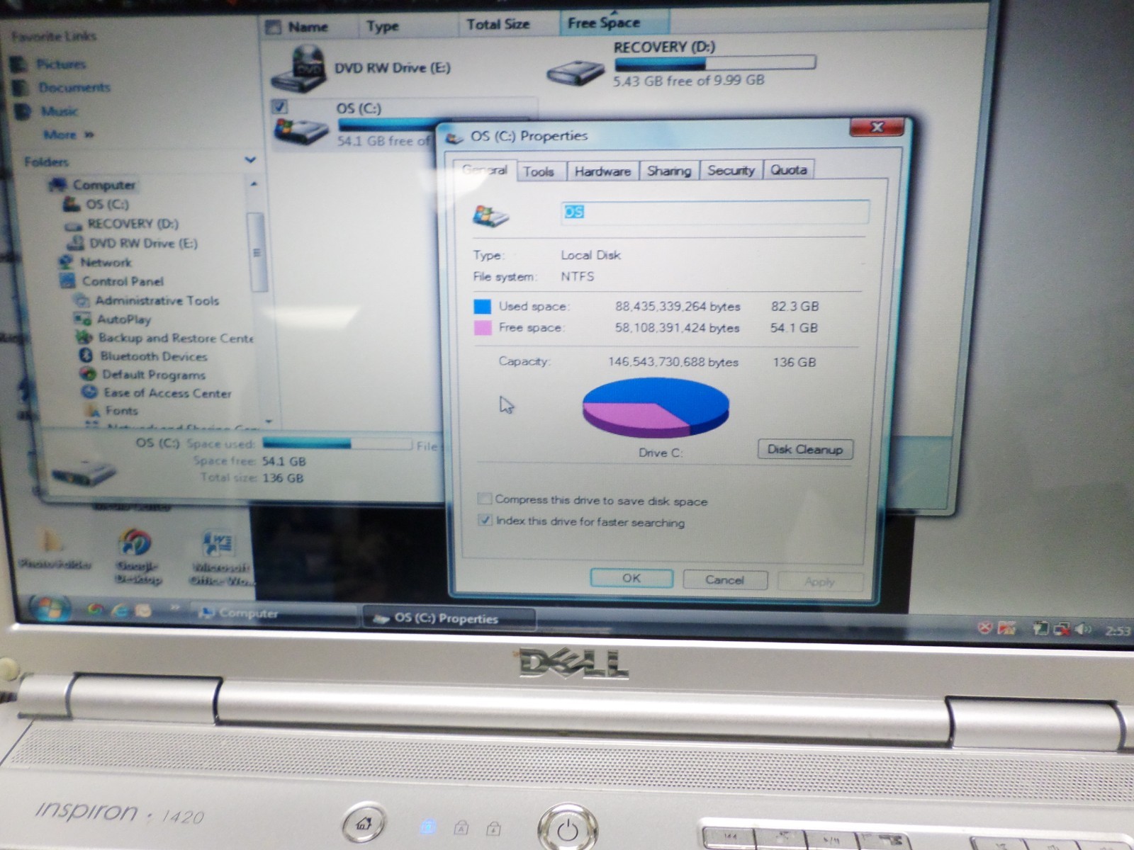 Retro Dell Inspiron 1420 Intel Core 2 Duo 1.8GHz 2GB RAM 160GB HD Windows Vista