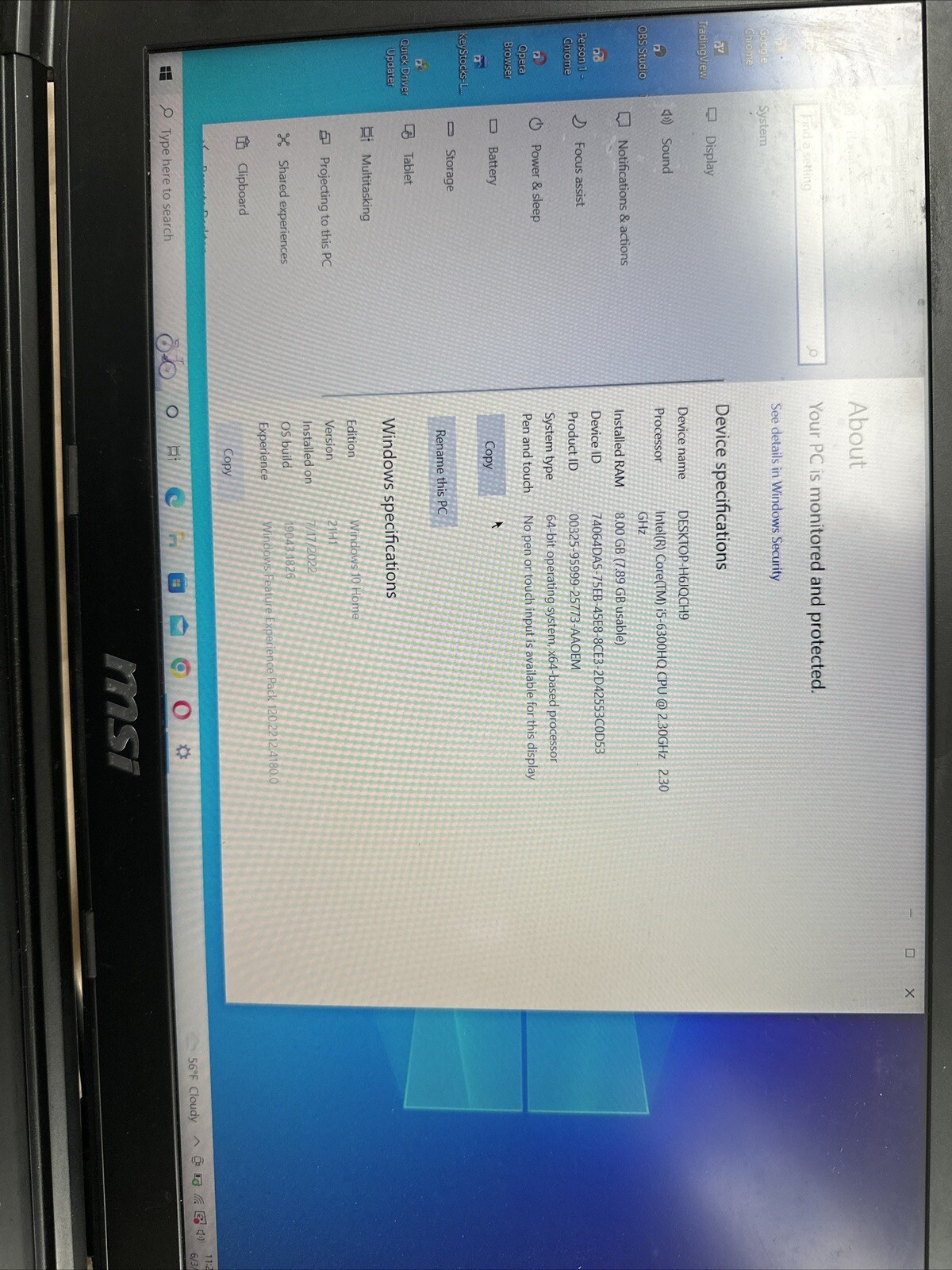MSI GL62M 7RD-1407 15.6″ (256GB, Intel Core i5 7th Gen., 2.50GHz, 8GB) Laptop –