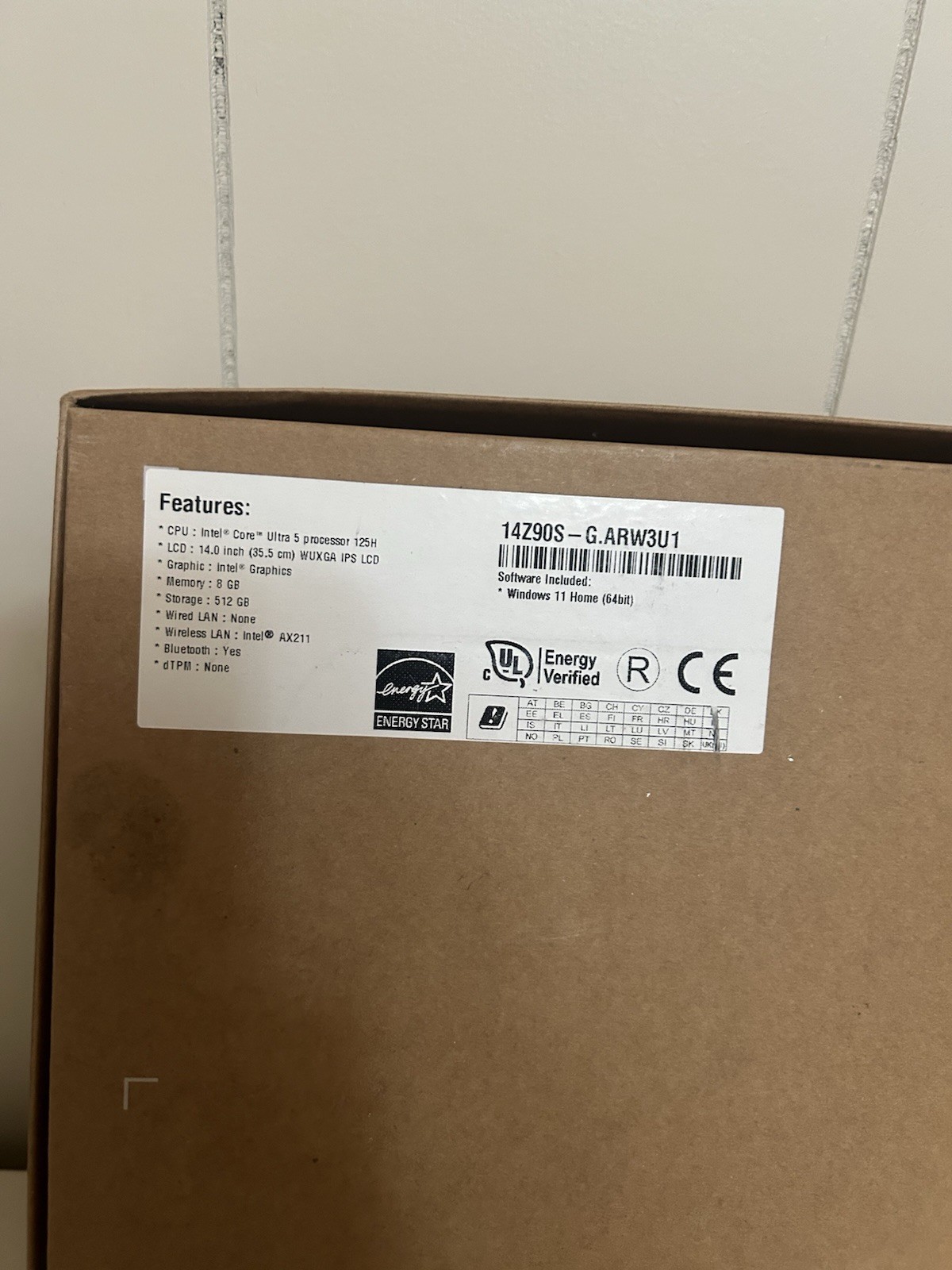 LG Gram 14” Laptop 14Z90S Intel Ultra 5 125H 8GB RAM 512GB SSD Win 11 Open Box