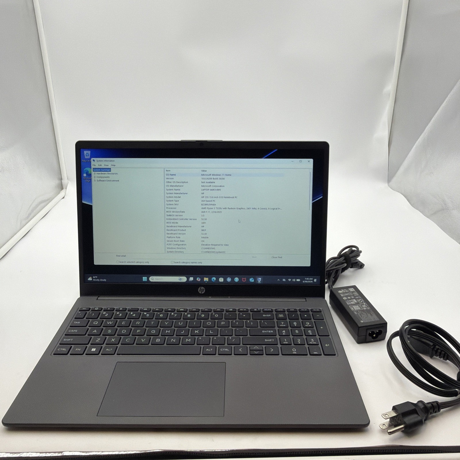 HP 255 G10 15.6″ Ryzen 3 7320U 8GB RAM 256GB SSD Win11 Home w/ Charger