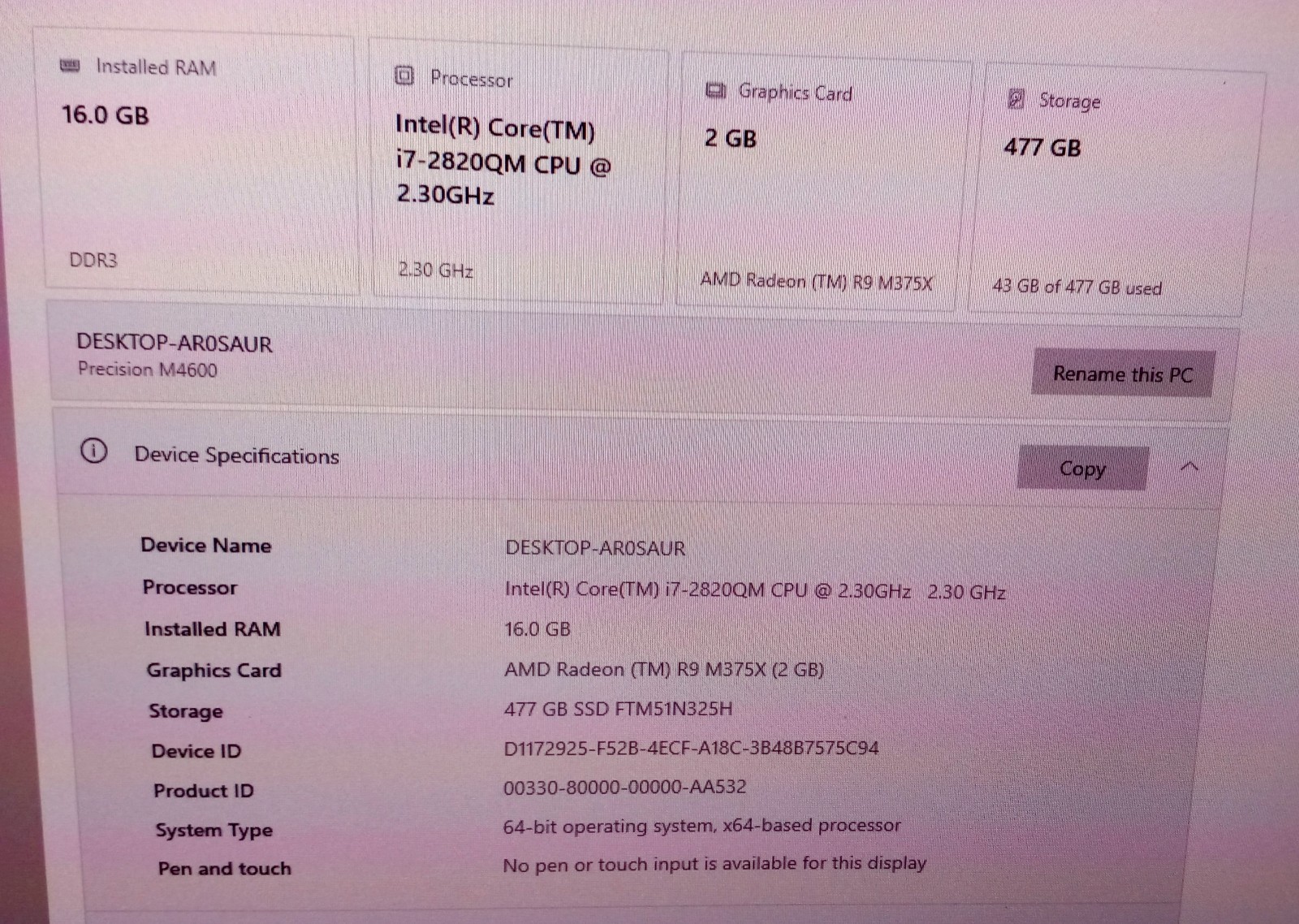 Dell M4600 laptop Intel I7-2820qm 2.3-3.4Ghz 16GB 512GB PREMIERCOLOR RGB W5170M