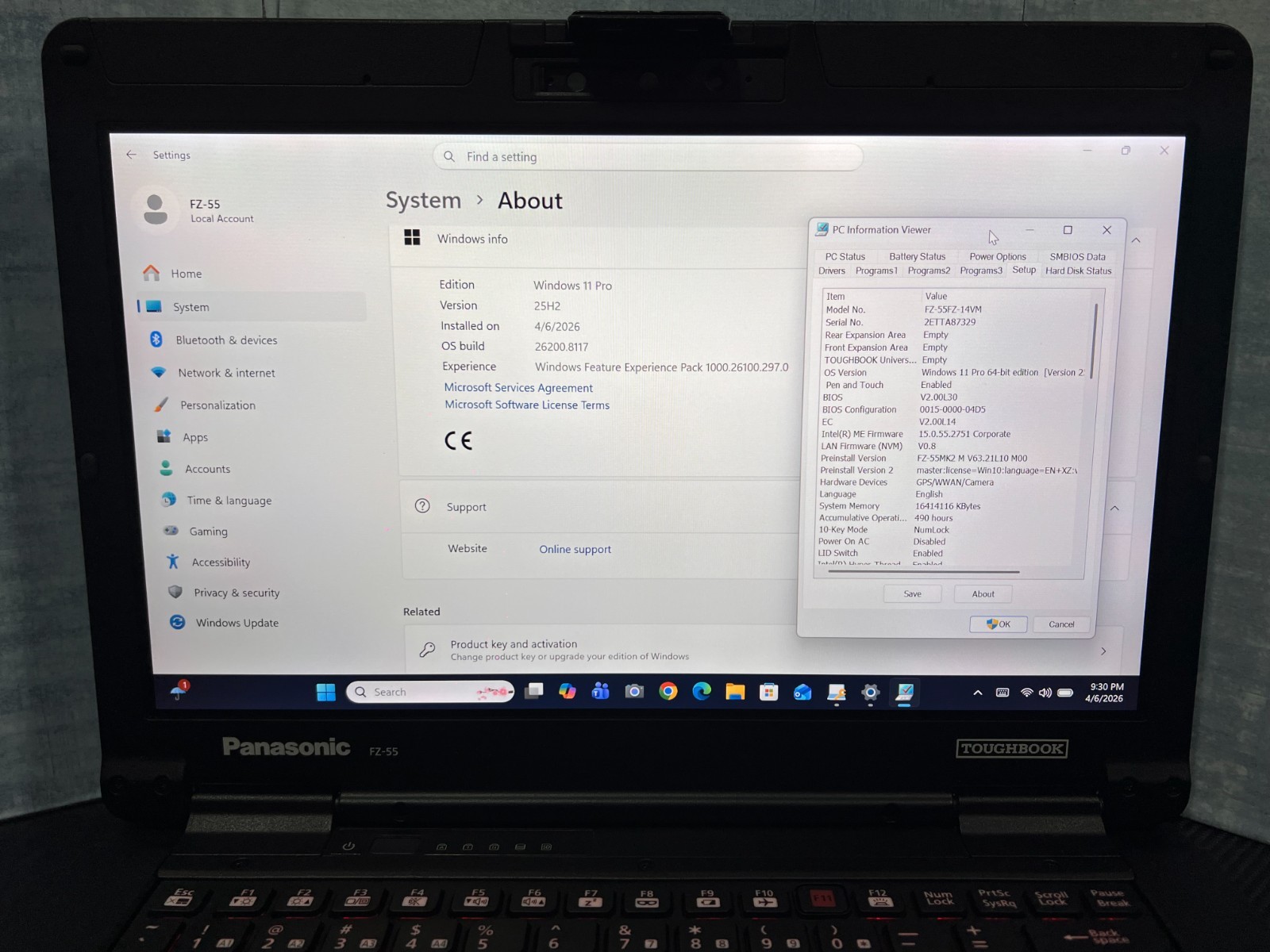 Panasonic Toughbook FZ-55FZ-14VM i7-1185G7,16GB,256GB(NVMe),Iris Xe video,490Hrs