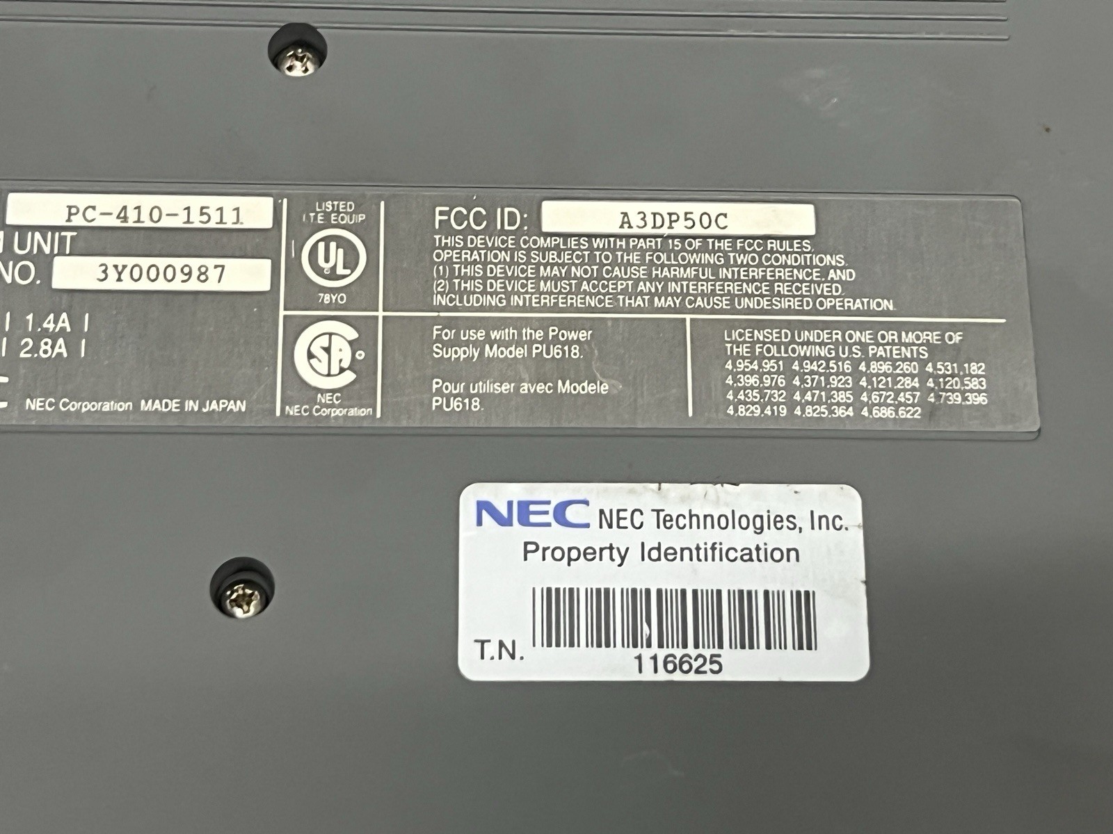 VintageNec UltraLite Versa – PC-410-1511 – Parts or restore