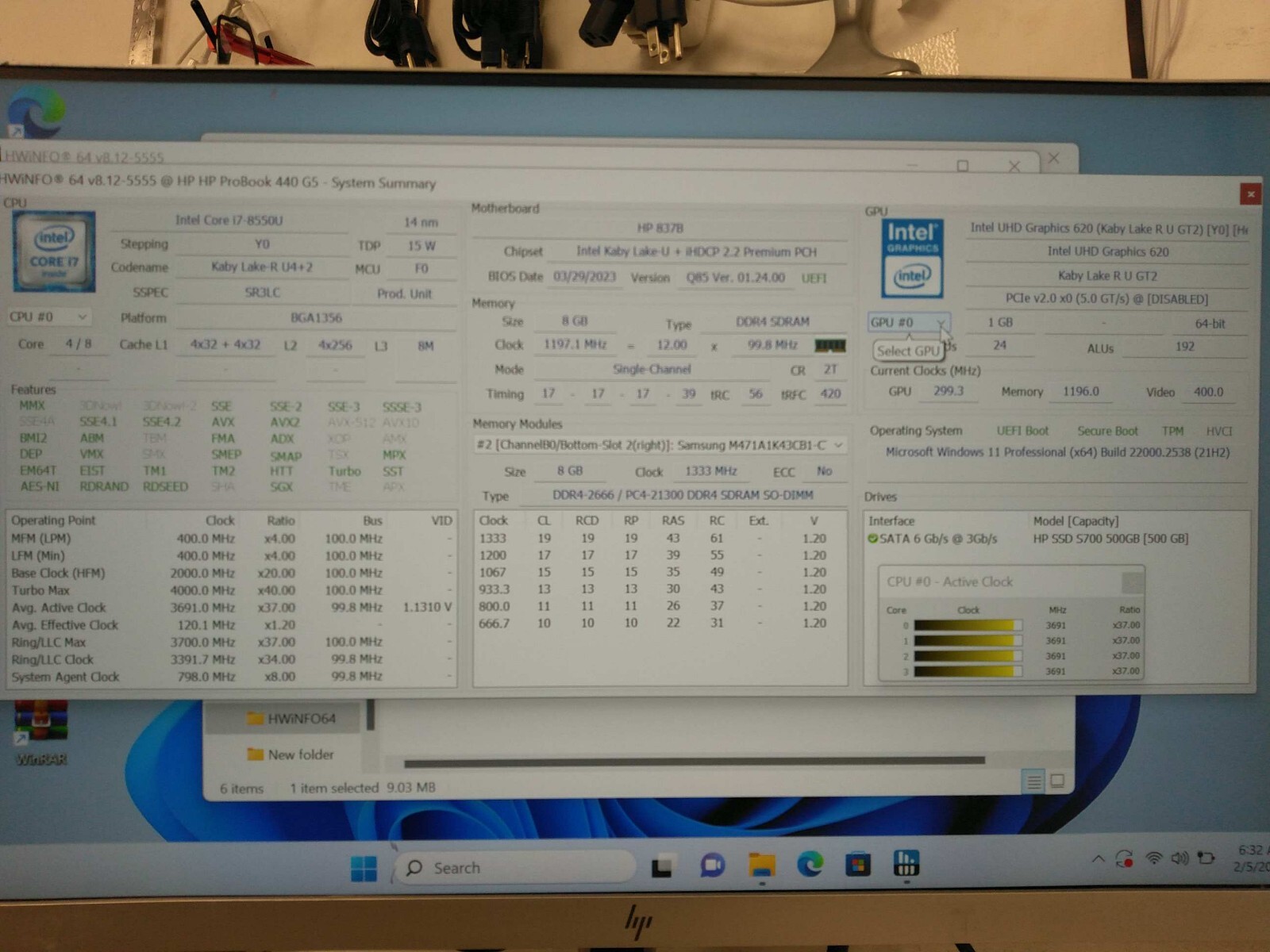 HP ProBook 440 G5 14″ i7-8550u 1.8ghz 8GB RAM NO HDD *parts READ 5CD9129563