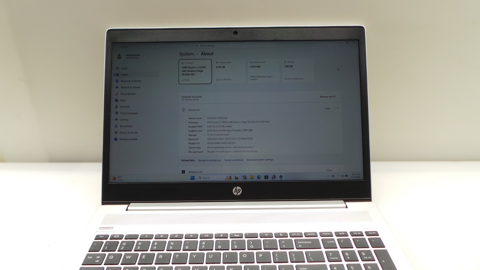 HP ProBook 455 G6 | 15.6″ | AMD Ryzen 5 2500U | 8GB RAM 256GB NVMe | WIN 11 PRO
