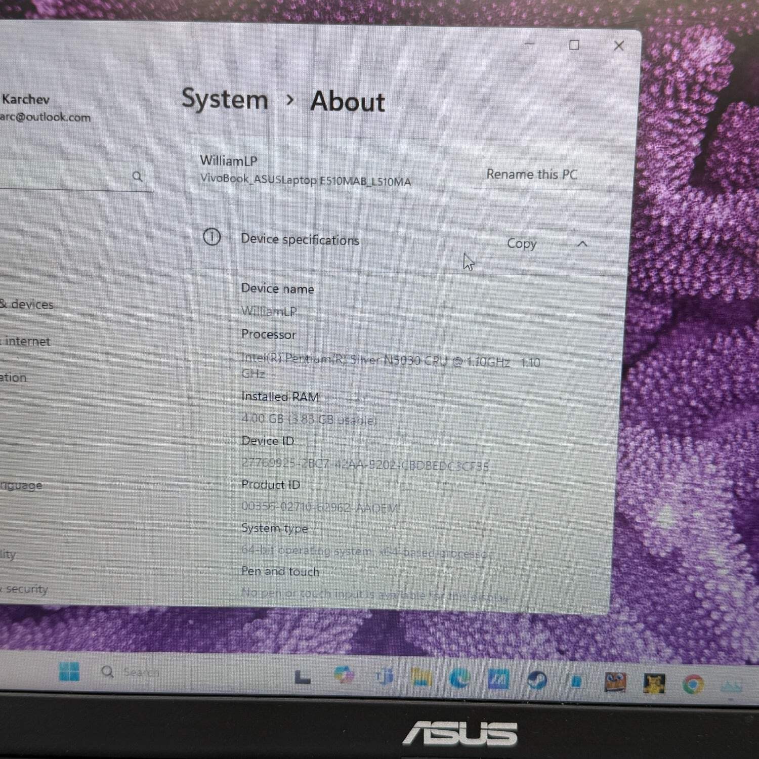 Asus Vivobook Go 15 L510M Pentium Silver N5030 1.1GHz 4GB RAM 128GB SD