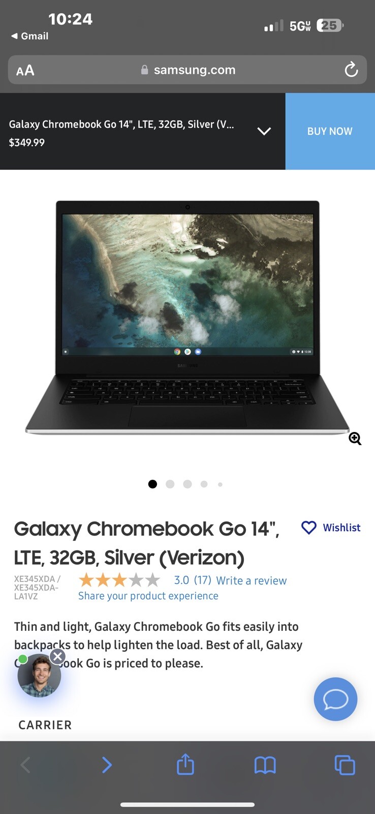 Samsung Galaxy Chromebook Go 14″ (32GB eMMC, Intel Celeron N, 2.80 GHz, 4GB,…