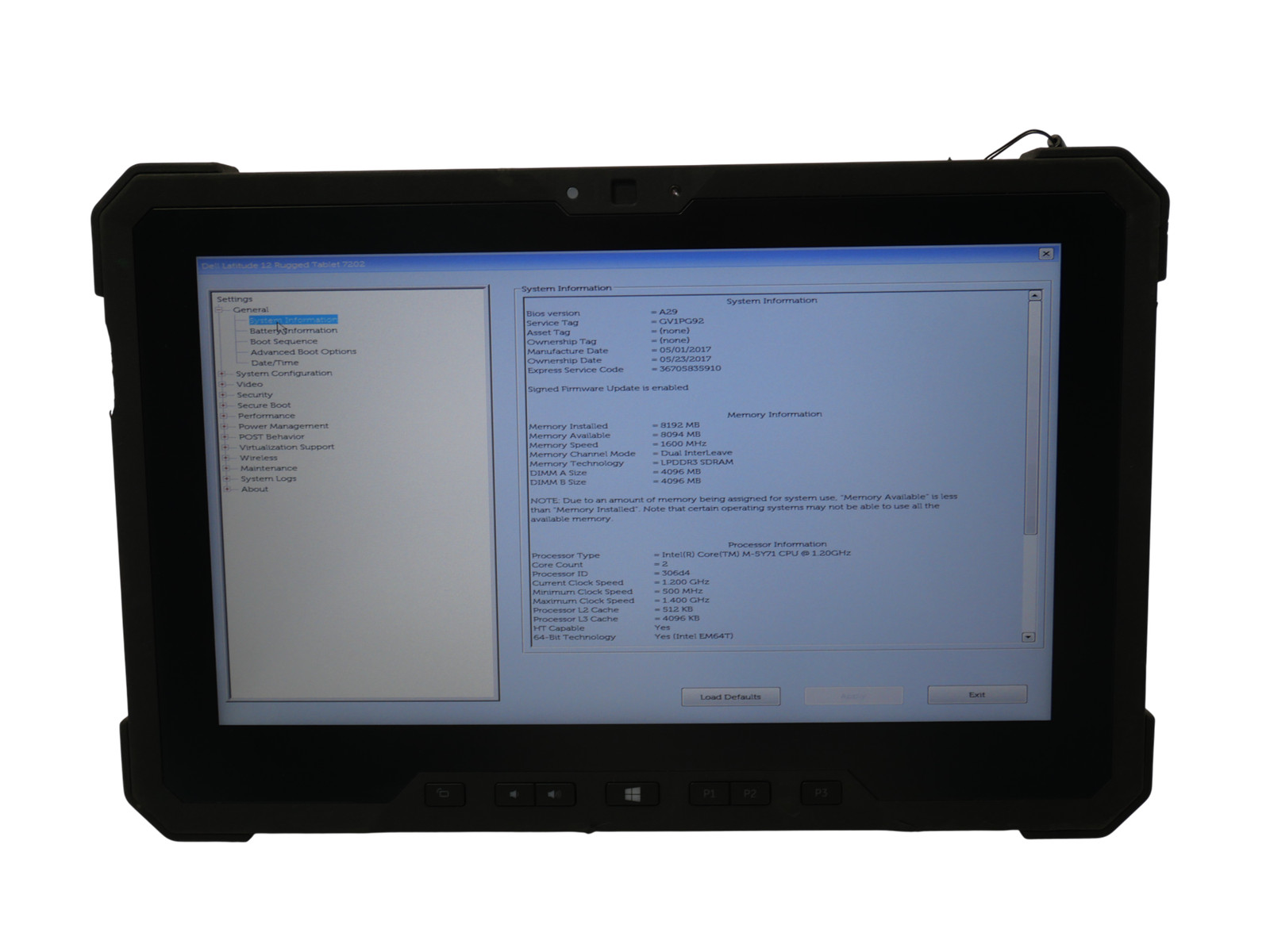 Dell Latitude 7202 Rugged Tablet 12″ Core M-5Y71 1.20GHz 8GB 256GB SSD