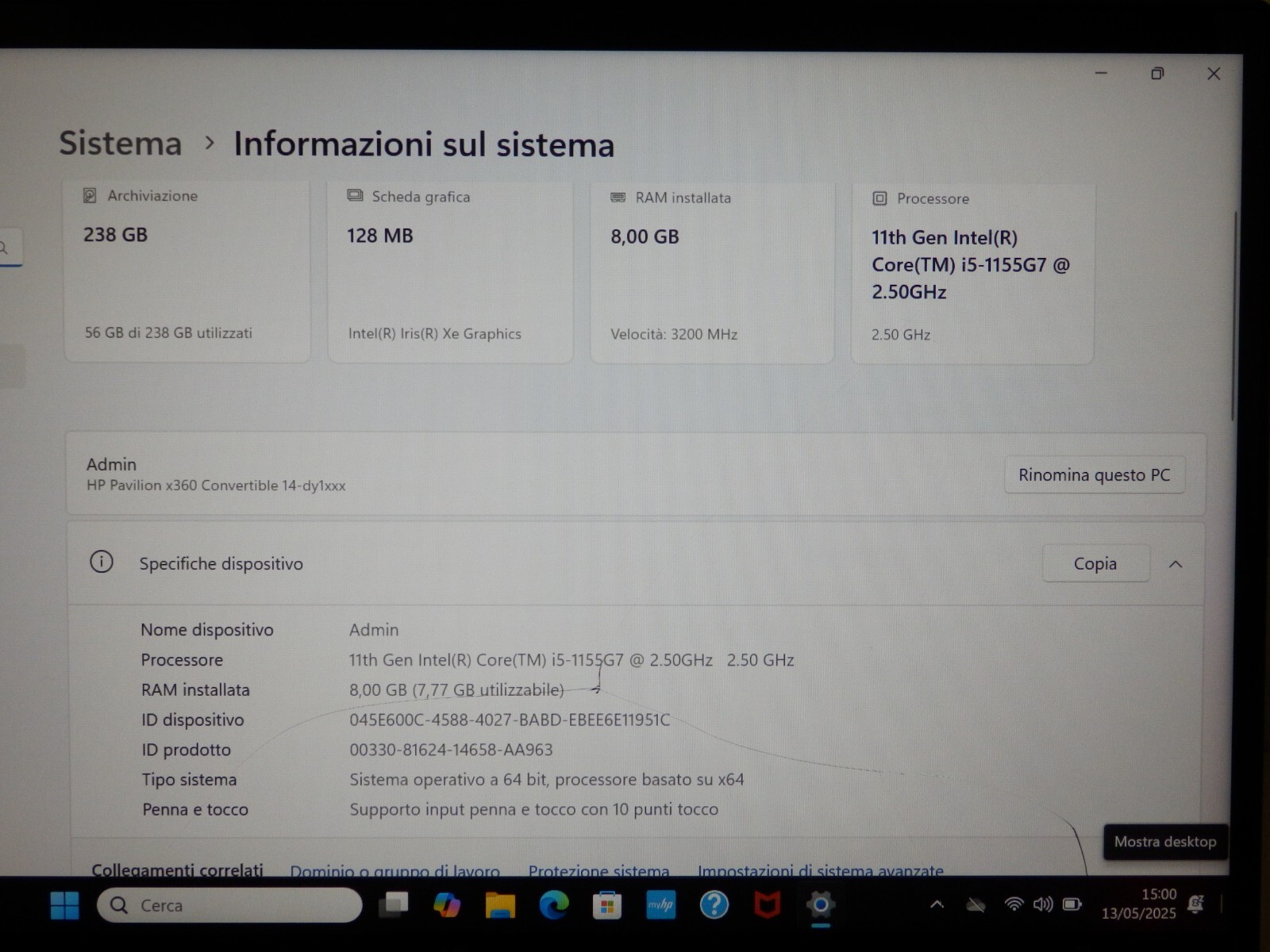 HP Pavilion X360 14-dy, Intel i5-1155G7, 8GB Ram, 256GB SSD, 14″ FHD, Intel Iris