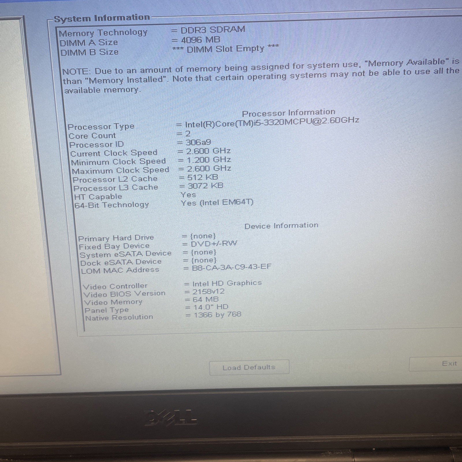 Dell Latitude E5430 i5-3320M 2.60ghz 4gb RAM DVD HDMI Webcam Includes Charger