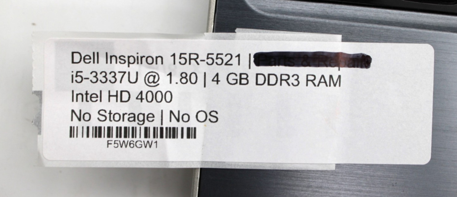 Dell Inspiron 15R-5521 i5-3337U@1.8GHz 4GB DDR3 NO STORAGE OR OS *USED/TESTED*