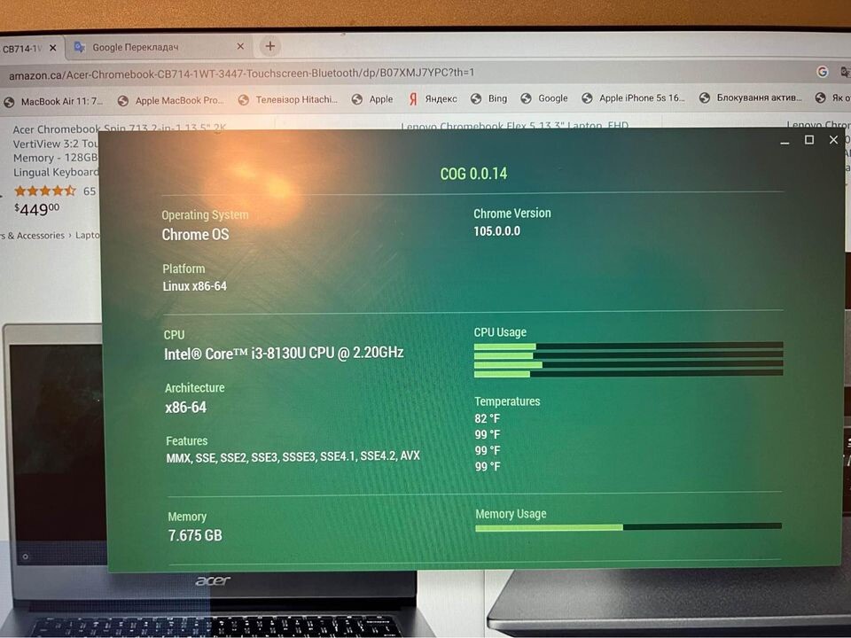 Acer Chromebook 714 CB714-1WT-3447 14″ Full HD, Touchscreen, Intel i3-8130U