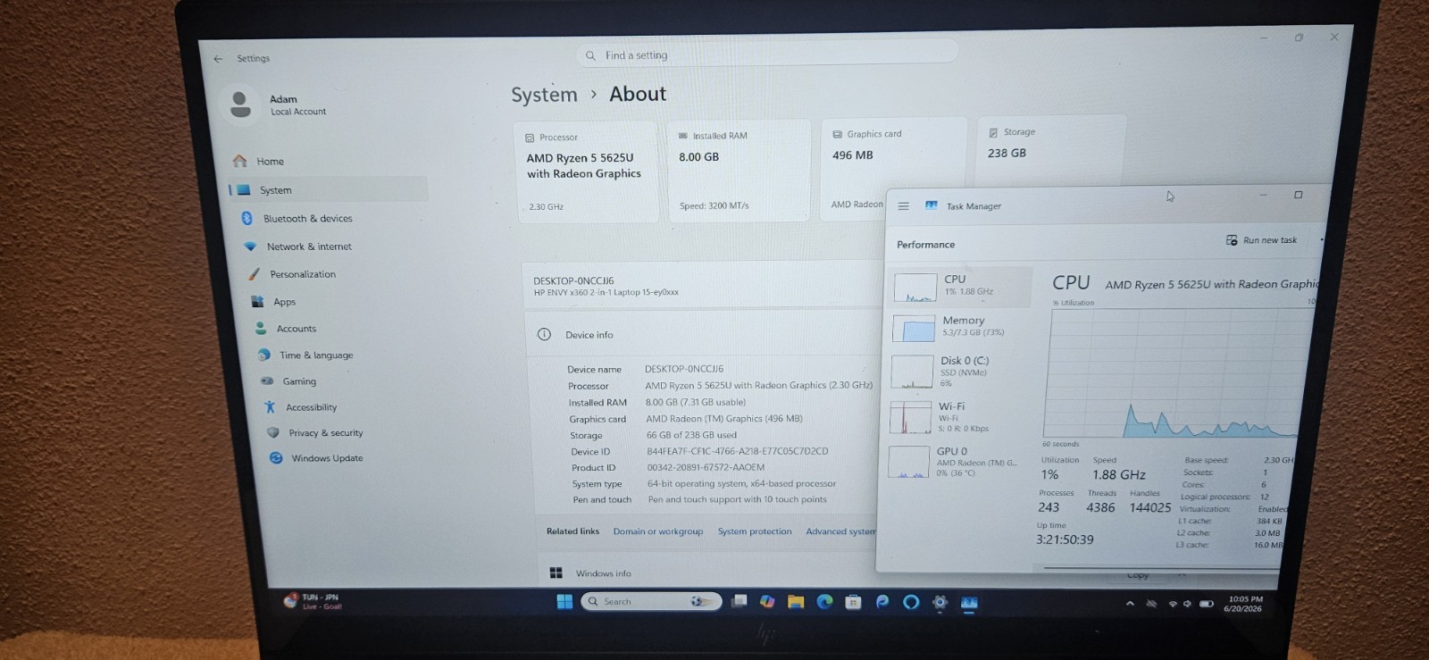HP ENVY x360 15.6″ (256GB SSD, AMD Ryzen 5, 8GB RAM) 2 in 1 Laptop 15-ey0013dx