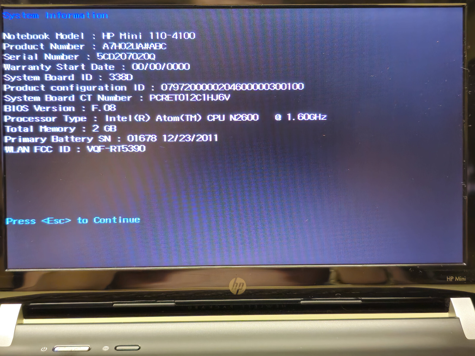 HP Mini 110-4100CA 10.1″ Atom N2600 + 2GB + 120GB SSD Windows 7 Starter TESTED
