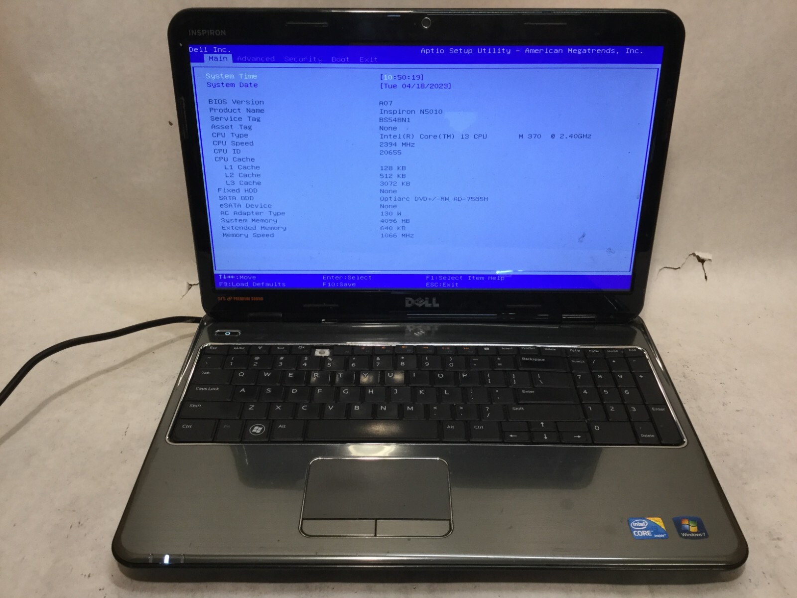 Dell Inspiron N5010 / Intel Core i3 M370 @ 2.40GHz / (MISSING PARTS!) -MR