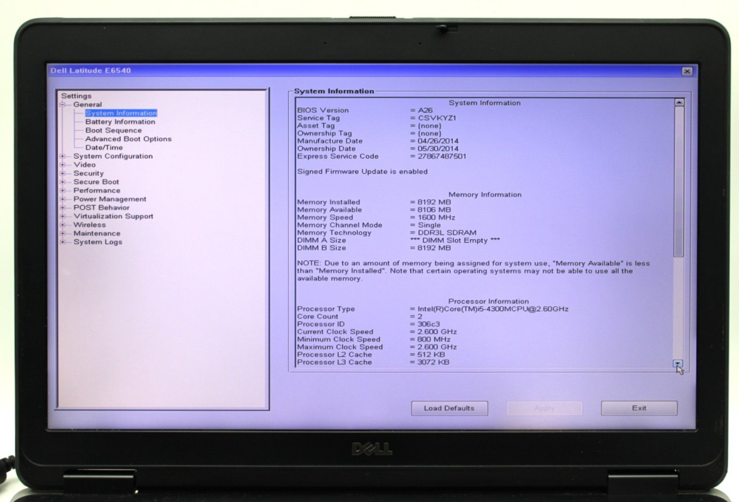 Dell Latitude E6540 i5-4300M@2.60GHz 8GB DDR3 NO STORAGE OR OS *USED/TESTED*