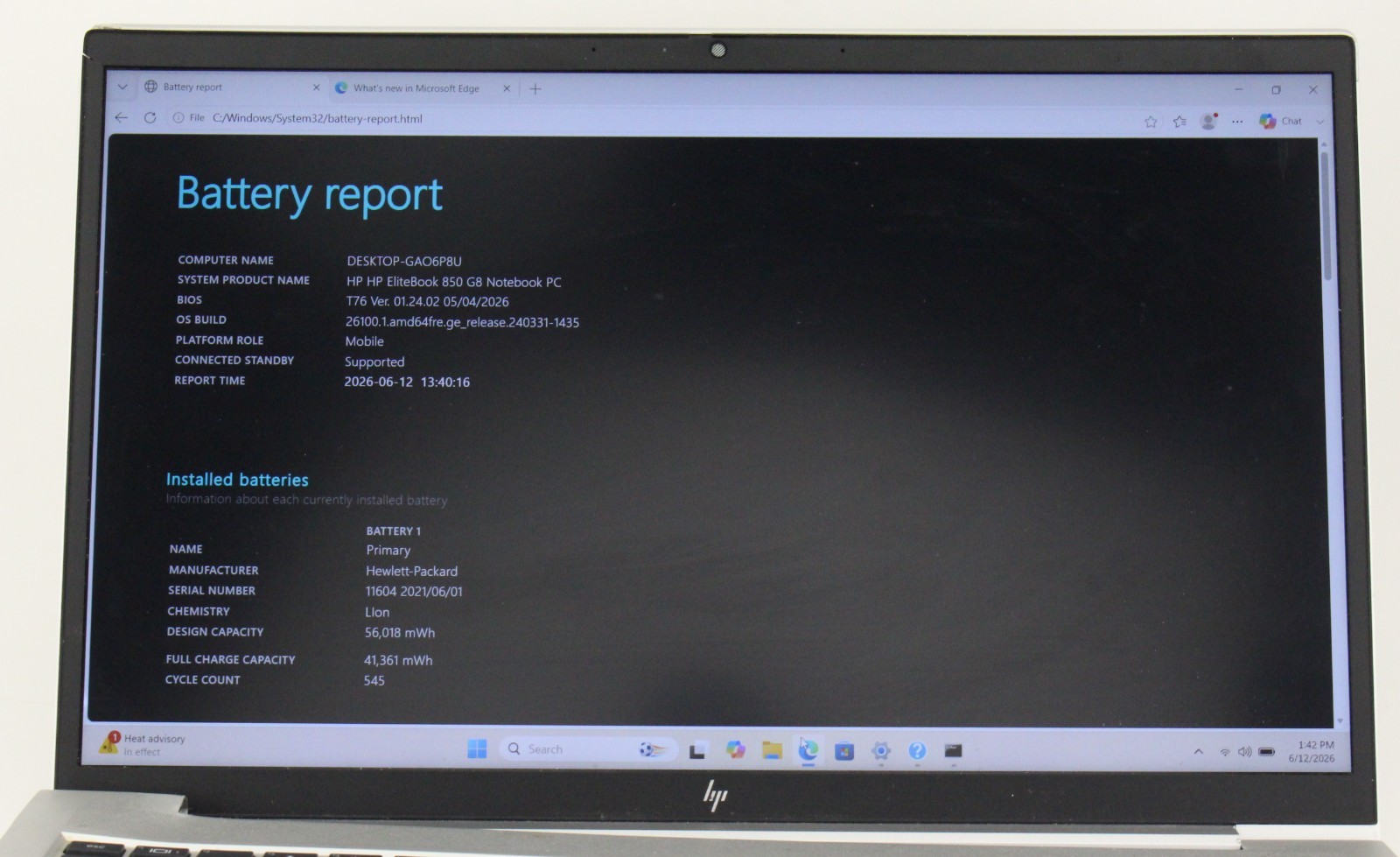 HP Elitebook 850 G8 15.6″ 256GB SSD 16GB RAM Win 11 2.4GHz i5-1135G7; 6181310
