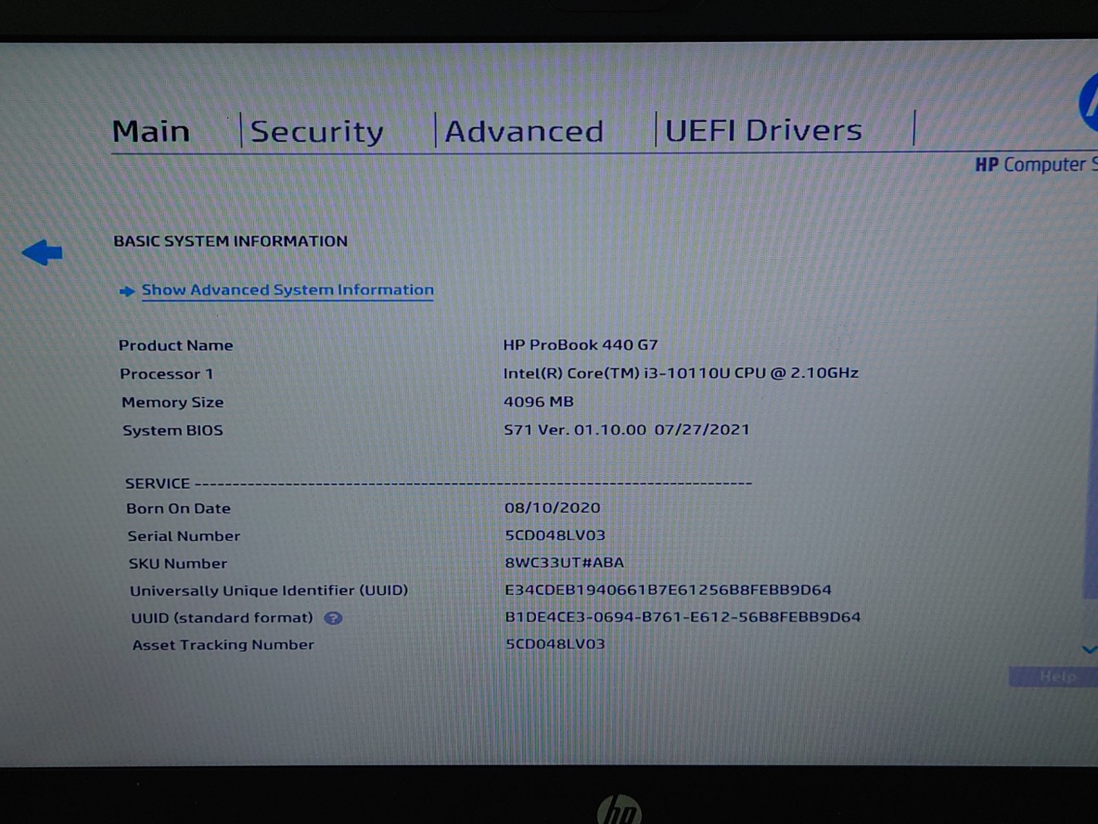 HP ProBook 440 G7 14″ HD i3-10110U 4GB RAM No OS/SSD