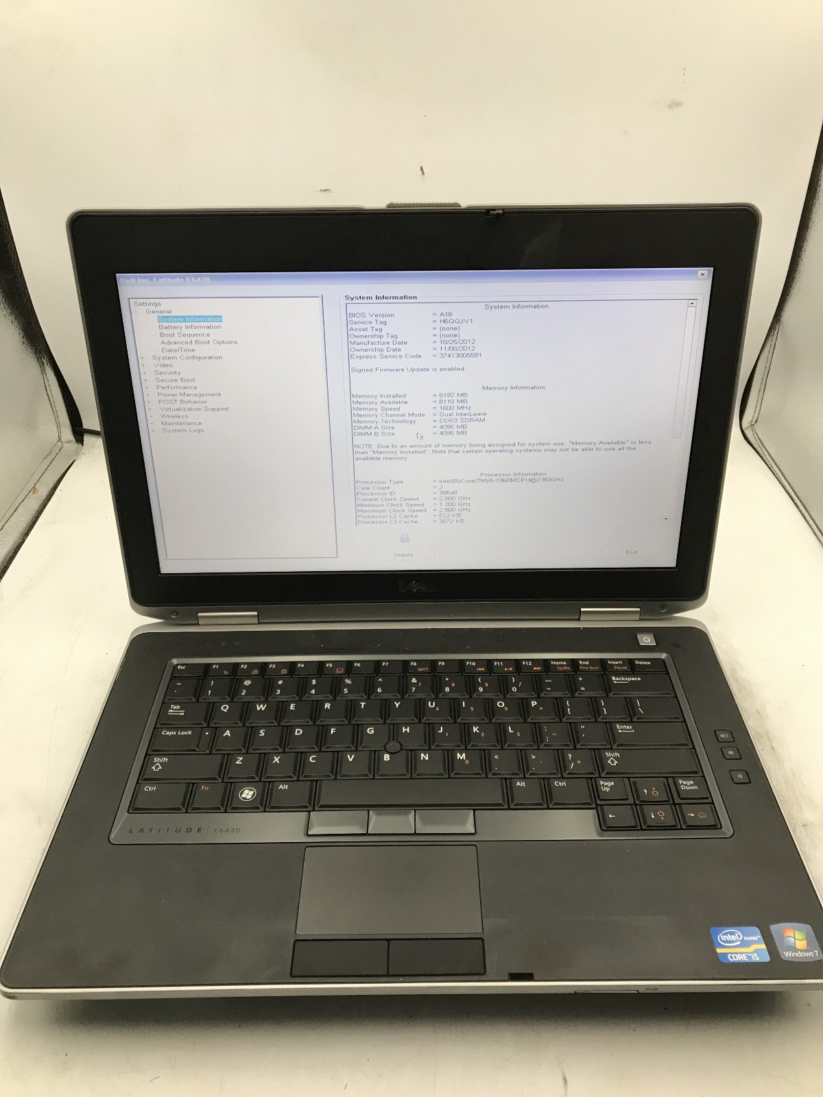 DELL LATITUDE E6430 – BOOTS TO BIOS/LOCKED – INTEL I5 3360U – 8GB RAM – READ -BB