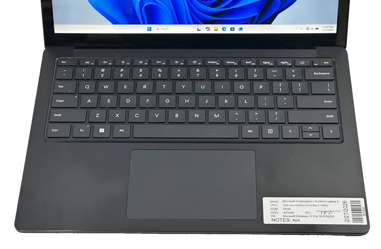 MICROSOFT SURFACE 5 LAPTOP CORE i7-1265u @ 1.30 GHZ 16GB RAM 475GB SSD (lp667)