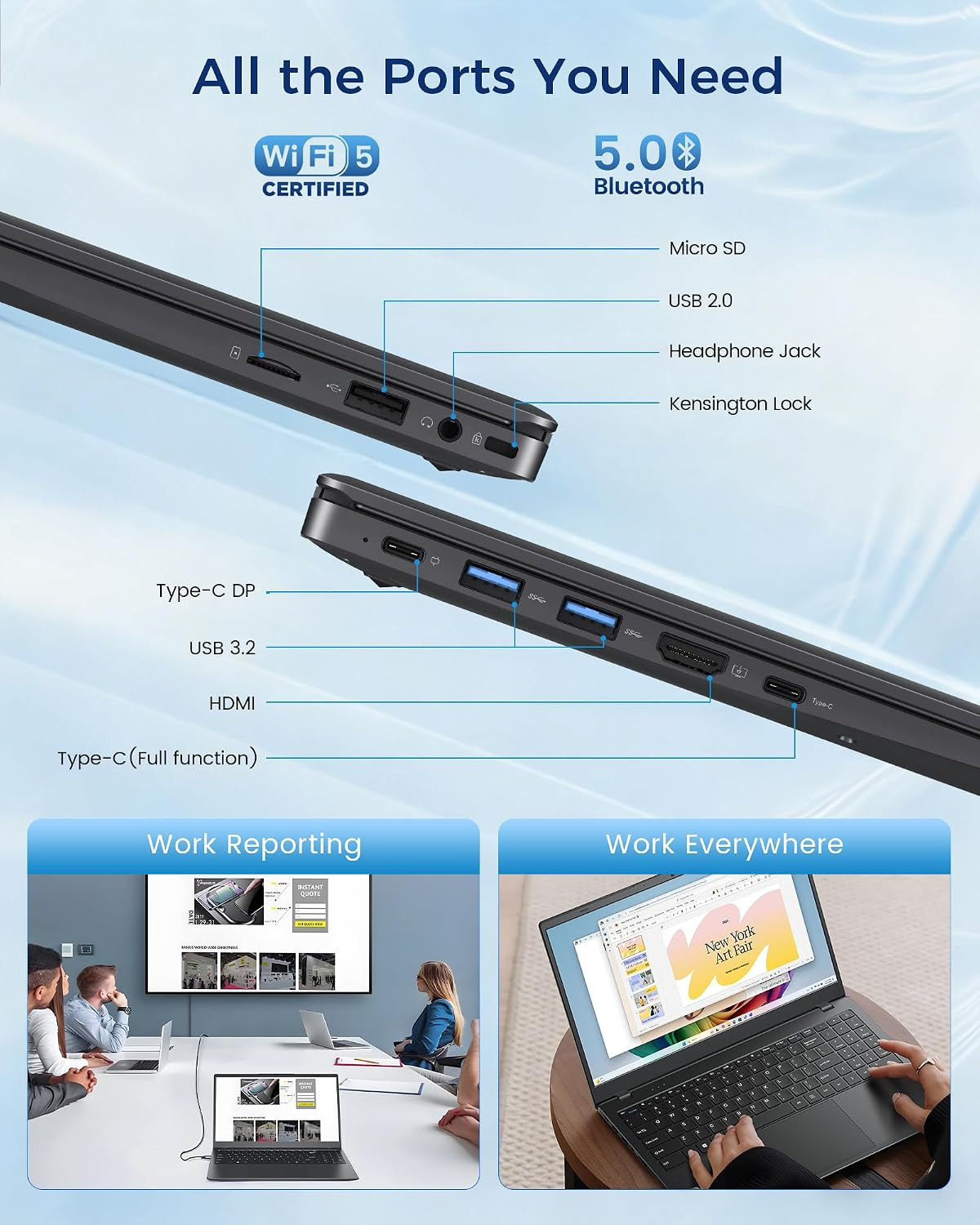 14 Inch Laptop Computer – 8GB RAM 128GB SSD Laptops with Pentium Gold 6500Y (Up
