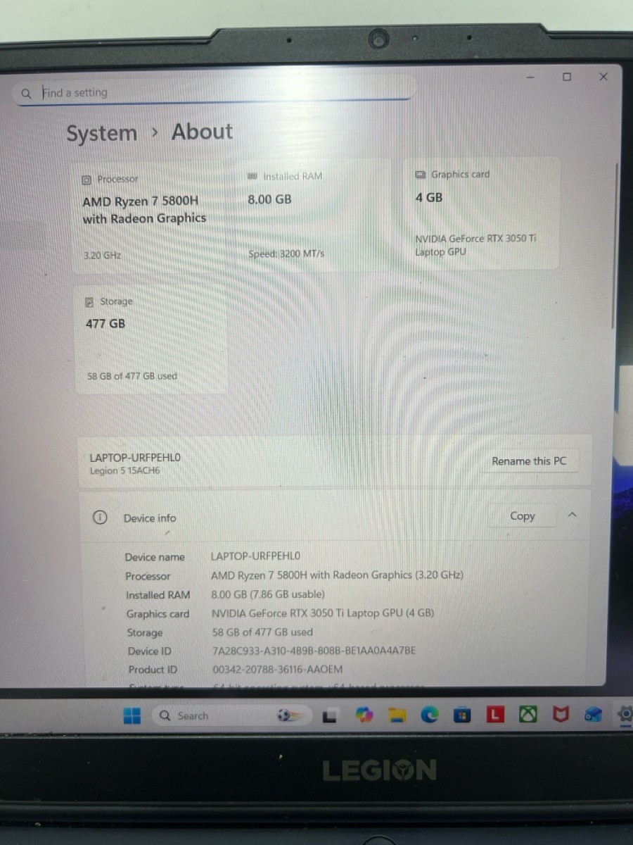 LENOVO LEGION 5 15ACH6 15.6″ (U11027231)