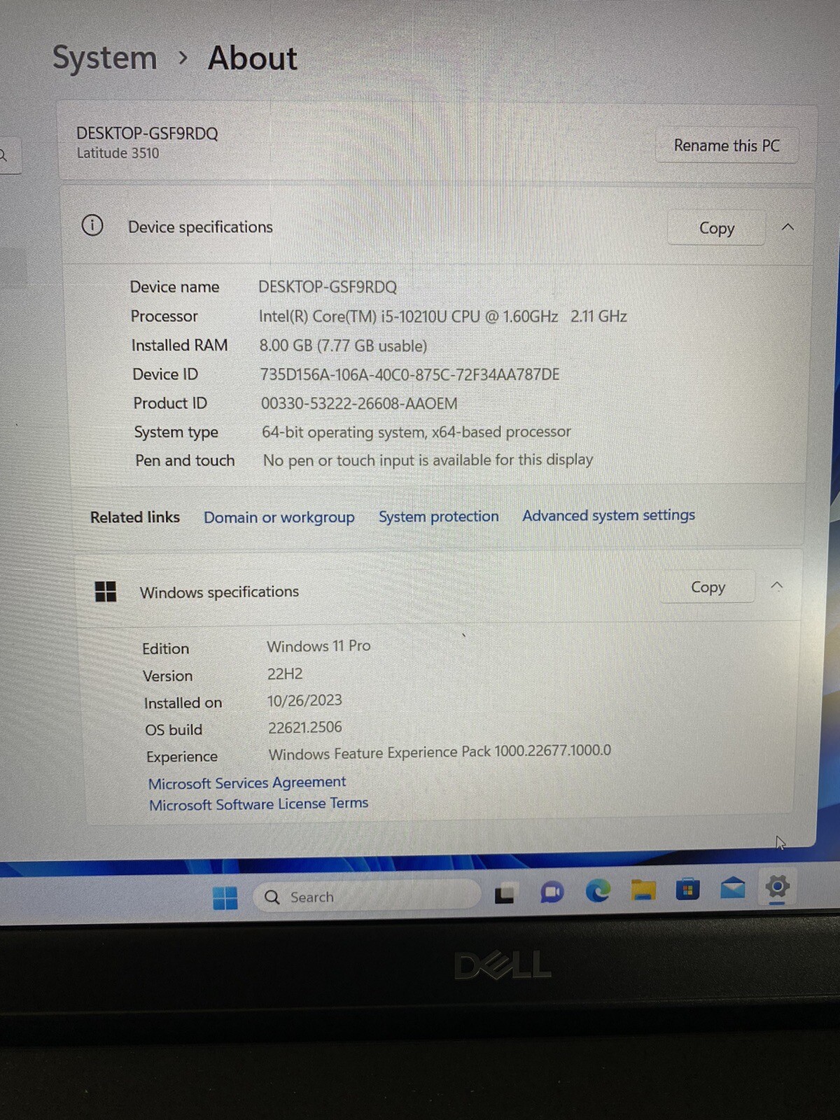 Dell Latitude 15.6″ 3510 Intel i5-10210U @ 1.60GHz 8GB DDR4 RAM 256GB SSD READ