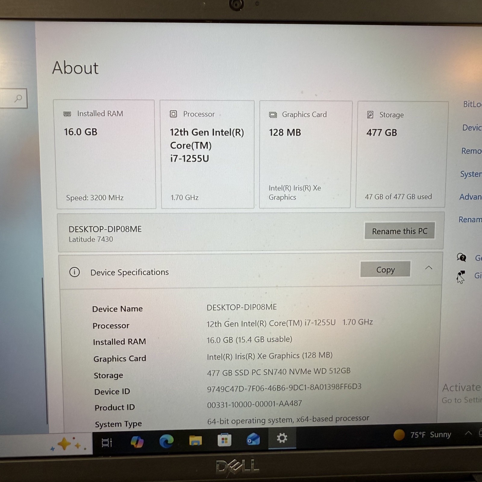 Dell Latitude 7430 14″ i7-1255U 1.7GHz 16GB RAM 512GB Iris Xe Win 10 Pro #H519