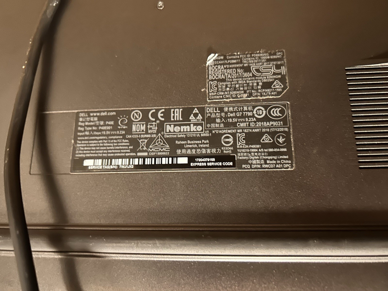 Alienware G7 Gaming Laptop Intel Core I7 -9750H 16GB RAM 512GB SSD RTX 2060 W11H