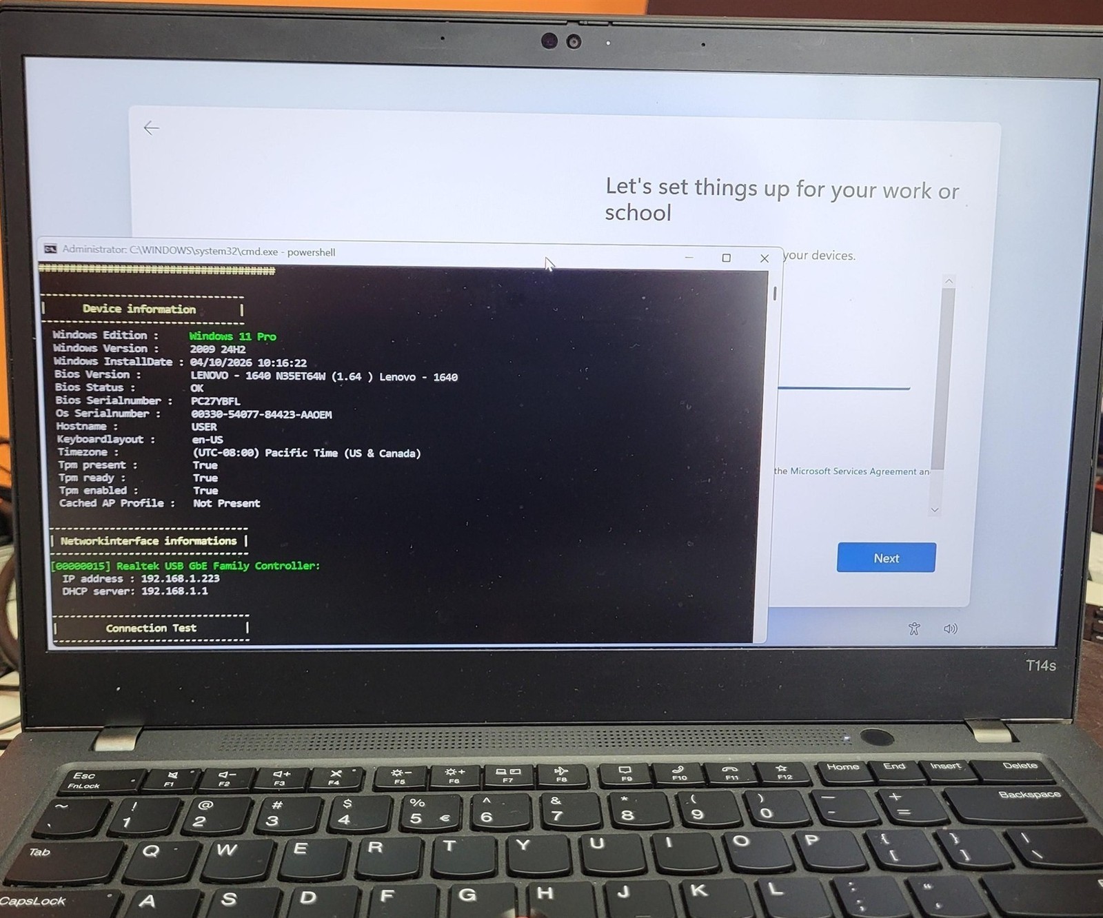 BIOS Locked Lenovo ThinkPad T14s Gen 2 Laptop Intel i5-1145G7 2.6GHz 16GB 512GB
